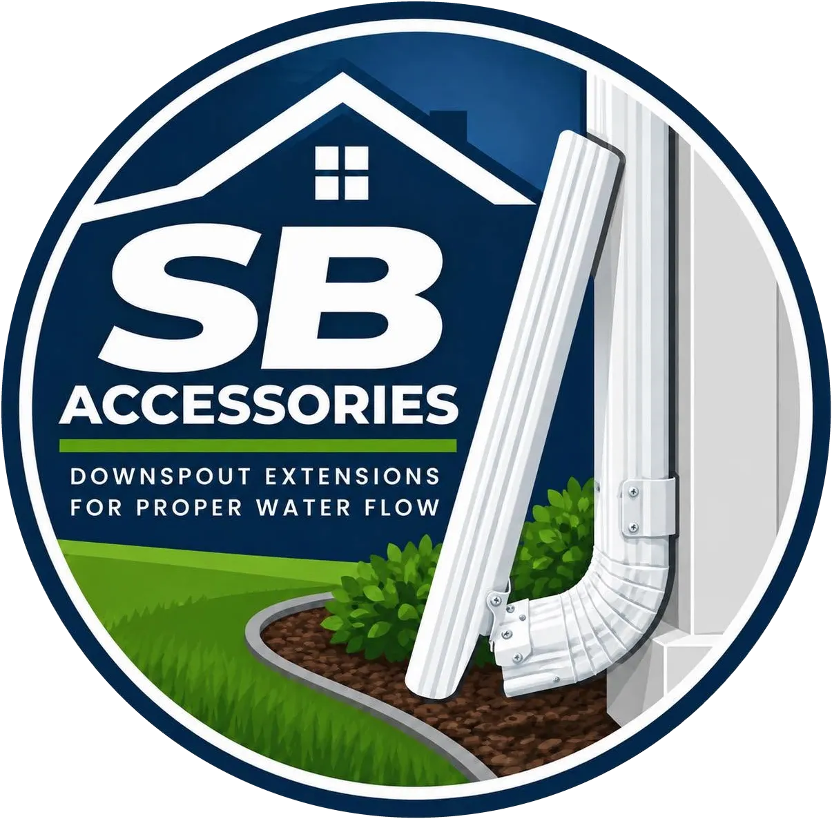 SB Accessories logo: downspout extensions for proper water flow